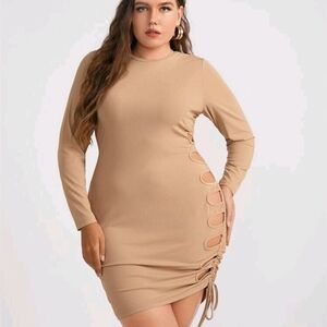 Elegant Tan Long Sleeve Ladder Dress